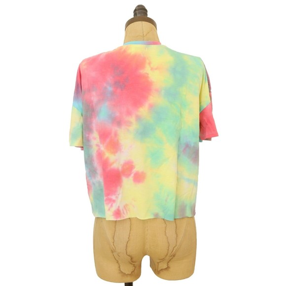 Love Fire Cropped Top Size XL Tie Dye Rolled Hem Short Sleeve Watercolor NWT B12 - Picture 3 of 5